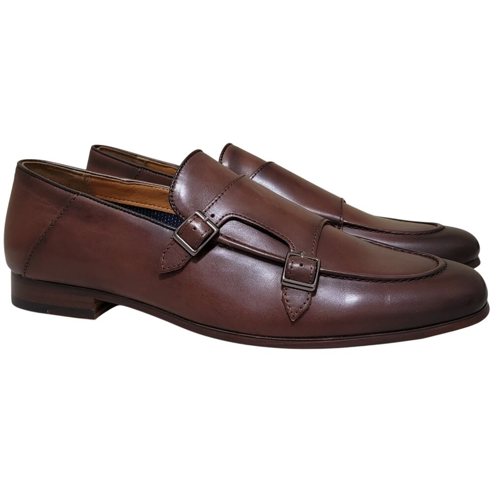 Bar III Men Correy Double Monk Strap Loafers Size US 12M Brown Cognac Leather